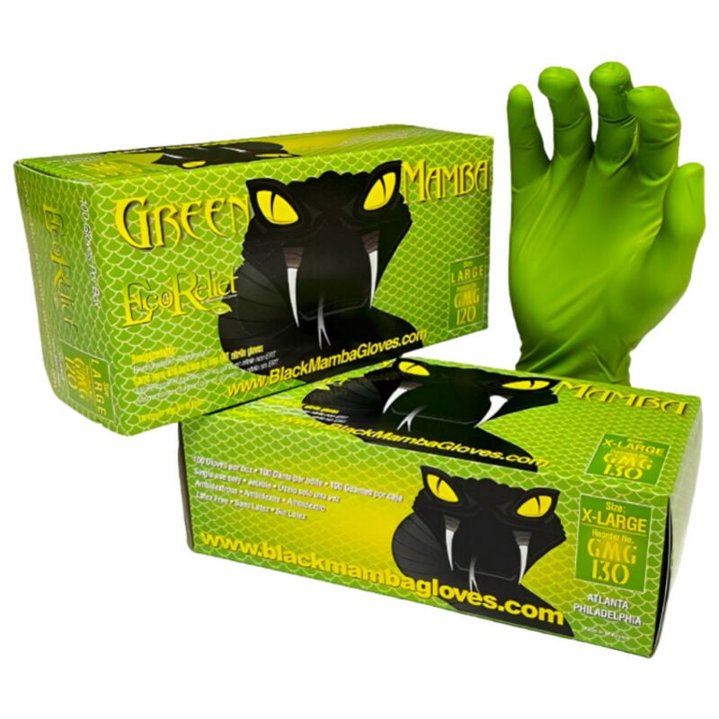 Boite de 100 gants nitrile épais Green Mamba taille xl, haute résistance.