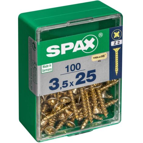 Boîte de 100 unités de vis à bois Spax à tête plate Yellox 3,5x25mm Spax