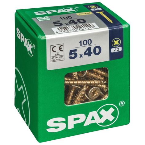 Boîte de 100 unités de vis à bois Spax à tête plate Yellox 5,0x40mm Spax