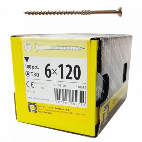 DOMAX BOITE DE 100 VIS À TÊTE FRAISÉE 6 x 120, EMPREINTE TORX