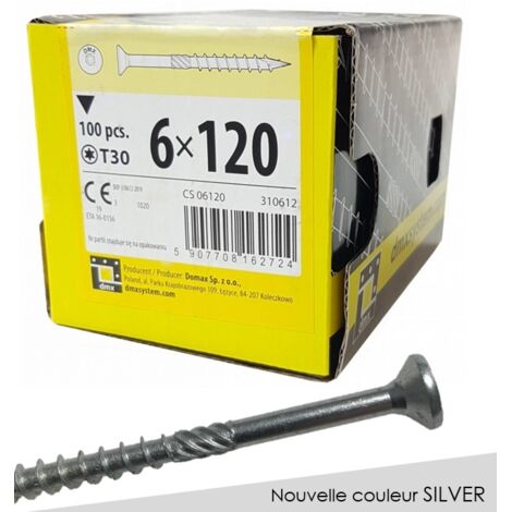 BOITE DE 100 VIS À TÊTE FRAISÉE 6 x 120, EMPREINTE TORX FINITION SILVER
