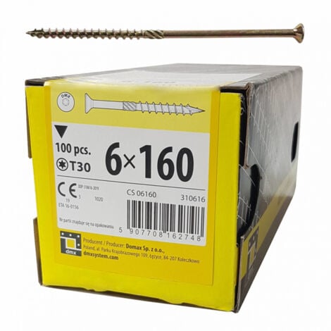 DOMAX BOITE DE 100 VIS À TÊTE FRAISÉE 6 x 160, EMPREINTE TORX