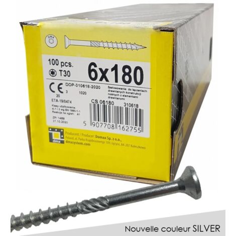 BOITE DE 100 VIS À TÊTE FRAISÉE 6 x 180, EMPREINTE TORX FINITION SILVER