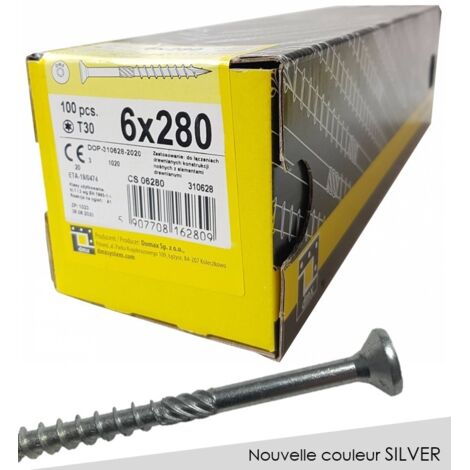 BOITE DE 100 VIS À TÊTE FRAISÉE 6 x 280, EMPREINTE TORX FINITION SILVER