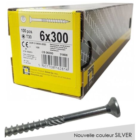 BOITE DE 100 VIS À TÊTE FRAISÉE 6 x 300, EMPREINTE TORX FINITION SILVER