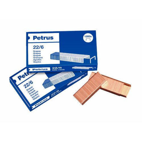 Boîte de 1000 agrafes type 22/6 - 24/6 cuivrées pour agrafeuses de bureau/bureau petrus