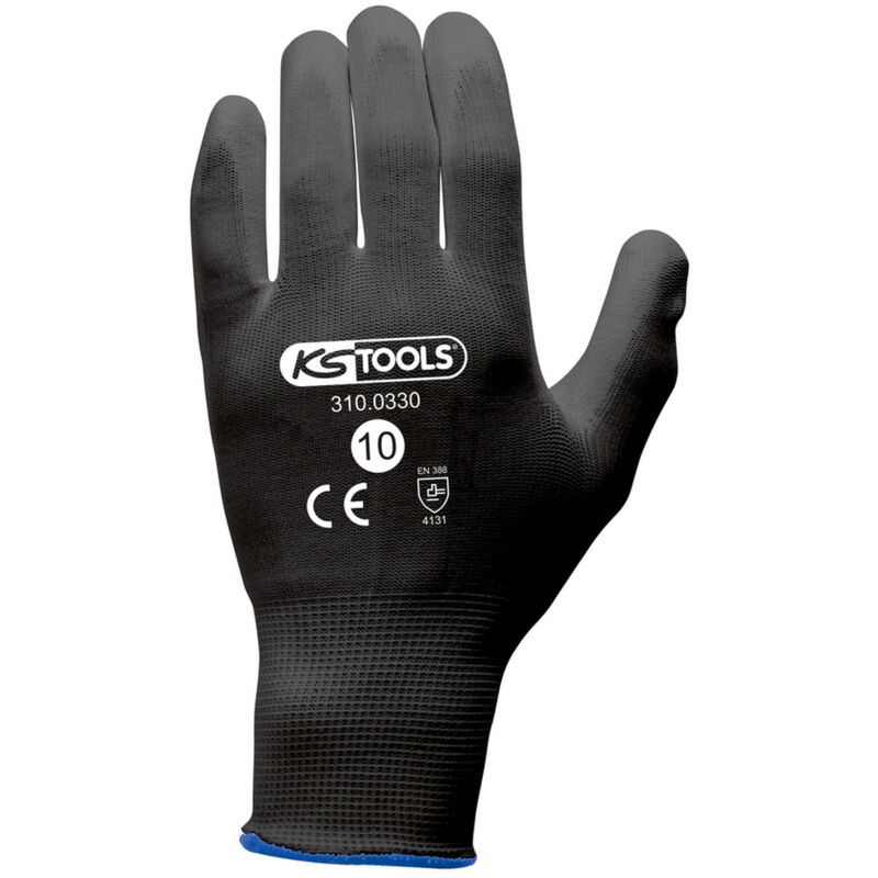 KS Tools - Boîte de 12 paires de gants microfibres noirs, T.10 - 310.0330