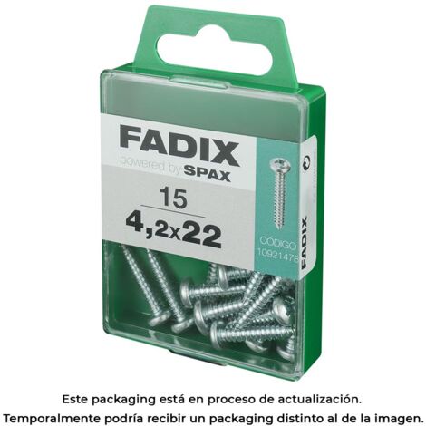Boîte de 15 unités de vis à tôle autotaraudeuse à tête ronde en zinc 4,2x22mm Fadix