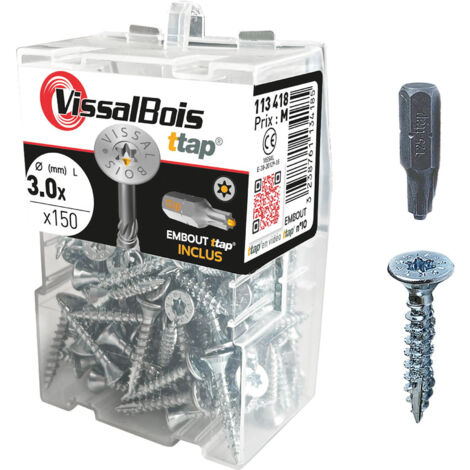 Boite de 150 vis agglo premium zinguée torx/ttap ailette 16/20/25mm - diam 3 mm - Longueur 20 mm mm - Diamètre 3  mm