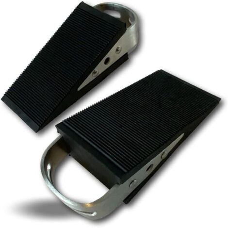 Boîte de 2 Cales Caoutchouc Dur  Butée en Forme de Coin  avec anses de préhension en tôle  Antidérapant et Anti-Rayures  Bloque Porte  Butoir à Poser au Sol CALPOR2c, Noire