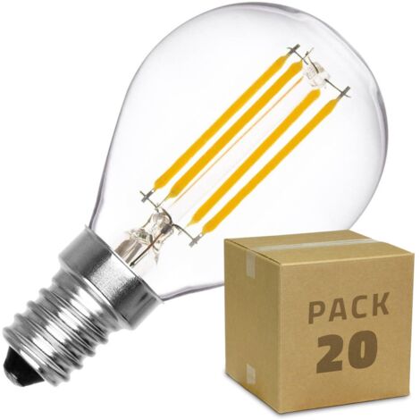 Boîte de 20 Ampoules LED E14 Dimmable Filament Sphère G45 3W Blanc Chaud