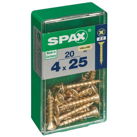Boîte de 20 unités de vis à bois à tête plate en Yellox 4,0x25mm Spax