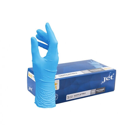 Boite de 200 gants jetables Nitrile non poudrés TM bleu JET