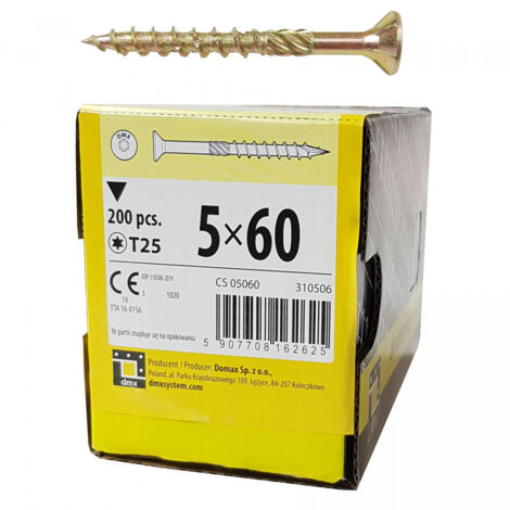 DOMAX BOITE DE 200 VIS À TÊTE FRAISÉE 5 X 60, EMPREINTE TORX