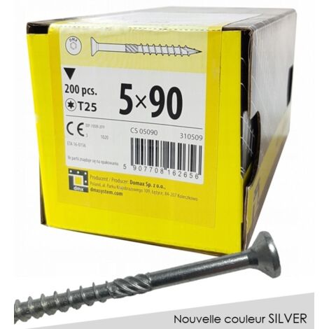 BOITE DE 200 VIS À TÊTE FRAISÉE 5 X 90, EMPREINTE TORX FINITION SILVER
