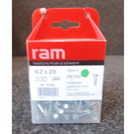 Boite de 200 vis autoperceuses acier zingué Ø 4.2x25mm tete hexagonale RAM