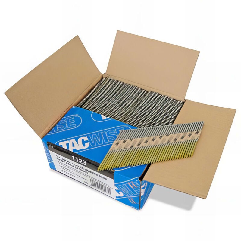 Boîte de 2200 clous, annelés extra galvanisés en bande papier 34° d. 3,1 x 90 mm Tacwise 1123