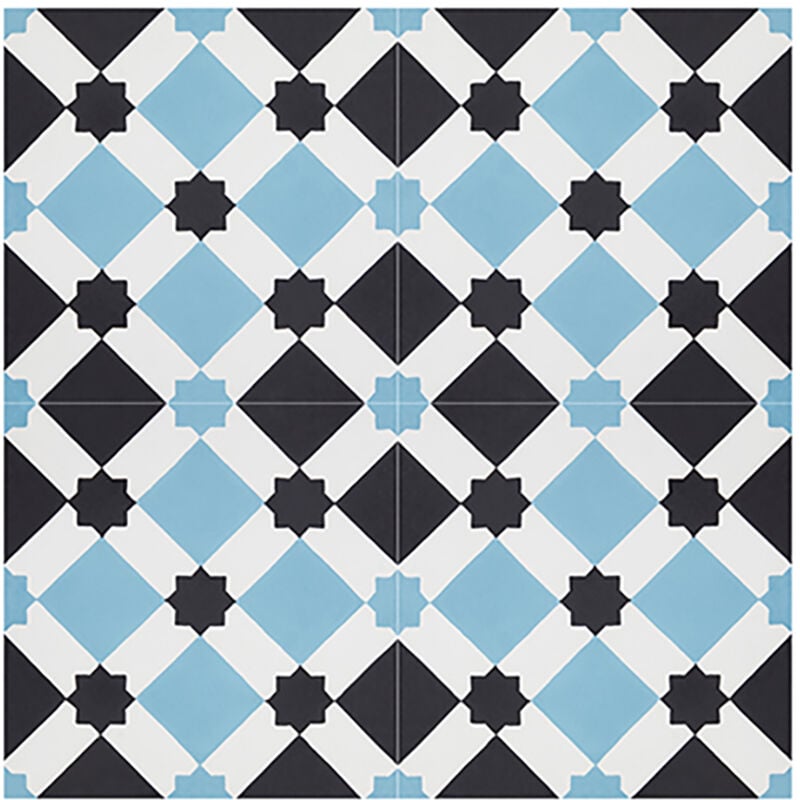 Pegane - Boite de 24 Carreaux de ciment hydraulique 0,96m2 / Carreaux de ciment artisanaux pour sol et mur coloris bleu - l.20 x L.20 cm