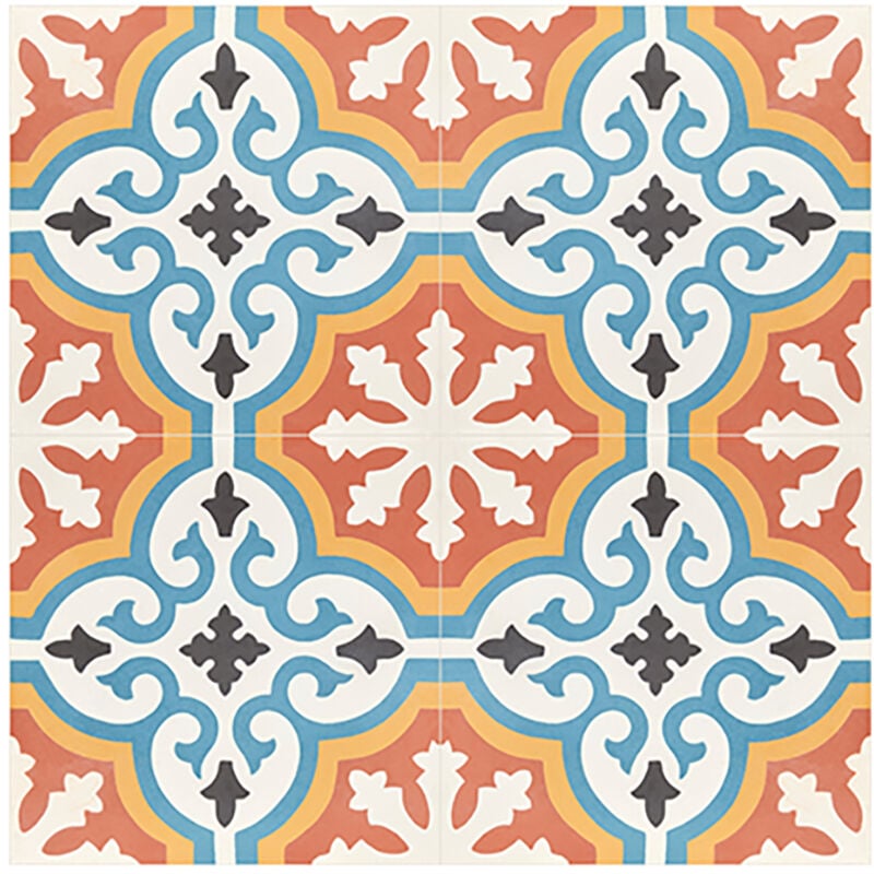 Boite de 24 Carreaux de ciment hydraulique 0,96m2/ Carreaux de ciment artisanaux pour sol et mur coloris Orange - l.20 x L.20 cm