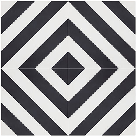 Boite de 24 Carreaux de ciment véritable 0,96m2 / Carreaux de ciment artisanaux coloris noir/blanc pour sol et mur - l.20 x L.20 cm