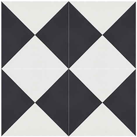 Boite de 24 Carreaux de ciment véritable 0,96m2 / Carreaux de ciment artisanaux coloris noir/blanc pour sol et mur - l.20 x L.20cm