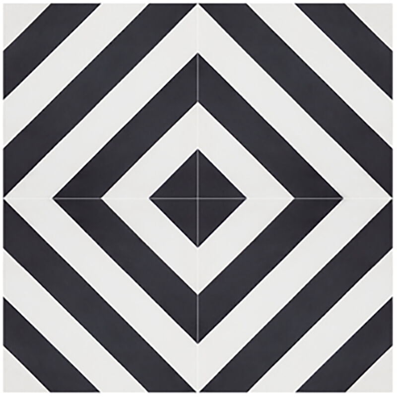 Pegane - Boite de 24 Carreaux de ciment véritable 0,96m2 / Carreaux de ciment artisanaux coloris noir/blanc pour sol et mur - l.20 x L.20 cm