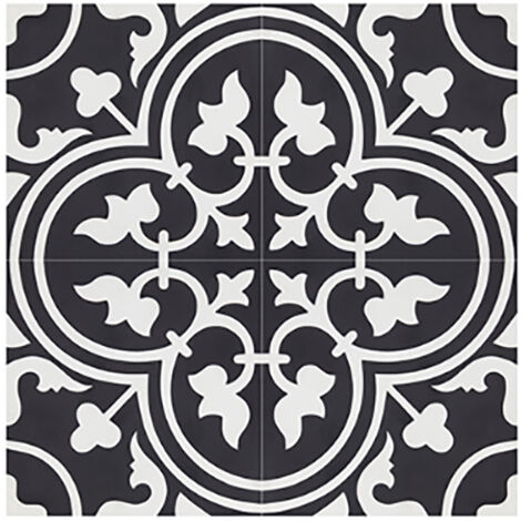 Boite de 24 Carreaux de ciment véritable 0,96m2 / Carreaux de ciment artisanaux pour sol et mur coloris noir - l.20 x L.20 cm