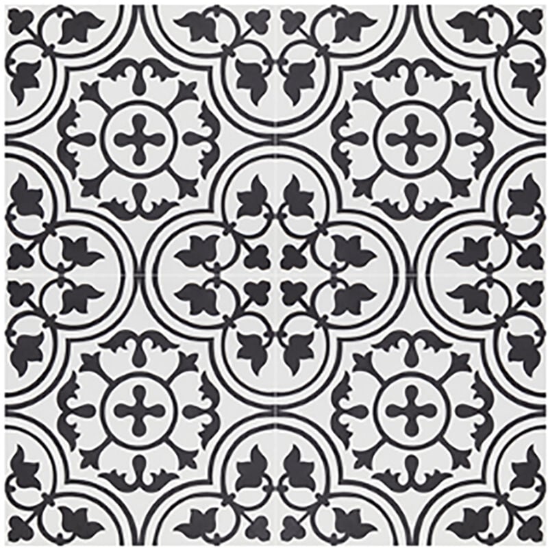 Pegane - Boite de 24 Carreaux de ciment véritable 0,96m2 / Carreaux de ciment artisanaux pour sol et mur coloris noir/blanc - l.20 x L.20 cm