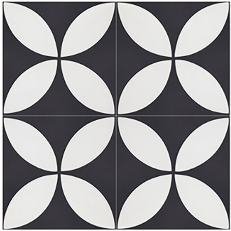 Boite de 24 Carreaux de ciment véritable 0,96m2 / Carreaux de ciment artisanaux pour sol et mur coloris noir/blanc - l.20 x L.20cm