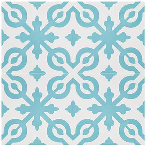 Boite de 24 Carreaux de ciment véritable 0,96m2 / Carreaux de ciment artisanaux coloris Bleu pour sol et mur - l.20 x L.20 cm