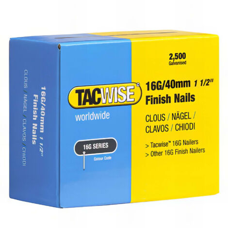 Boîte de 2500 clous de finition 16G L. 40 mm – Acier galvanisé pour cloueurs électriques et pneumatiques – Force de maintien supérieure - TA-0319