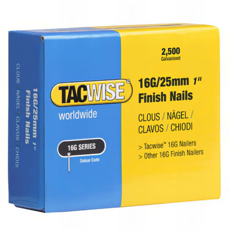 Boîte de 2500 clous de finition de type 16G L. 25 mm - TA-0666 - Tacwise