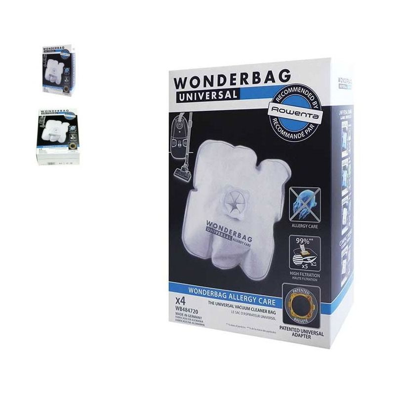 SEB - Sacs microfibres par 4 wonderbag WB484720 pour Aspirateur moulinex, rowenta , alto, artec, artec 2, compact power, galeo, intenso, manea,
