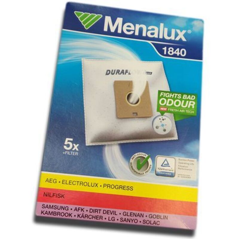 Menalux 1840 Lot de 5 sacs à poussière Pour aeg / Dirt Devil / lg / Privileg / Samsung