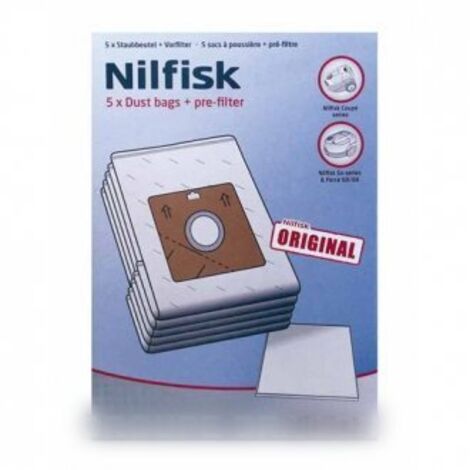 Boite de 5 sacs avec 1 pre filtre COUPE/COMPACT/GO/FORCE (155718-57920) (78602600, 22422400) Aspirateur NILFISK, FAKIR