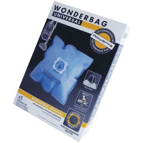 Boîte de 5 sacs microfibres WONDERBAG (WB406120) Aspirateur ROTARY, ACEC, HITACHI, SOLAC, BOREAL, MIELE, KAISUI, TAURUS, PROGRESS, LG, HOLLAND ELECTRO, TEAM, IMPALA, PARIS-RHONE, KRUPS, THOMAS, MORS,