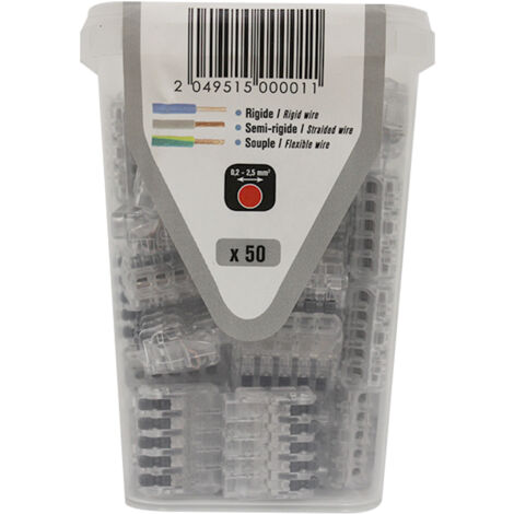 Boite de 50 Connecteur à leviers "mini" transparent 5 entrées pour fils souple/semi-rigide et rigides de 0,2 à 2,5 mm²