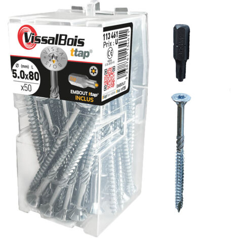Boite de 50 vis agglo premium zinguée torx/ttap ailette 60/70/80mm - diam 5 mm - Diamètre 5  mm