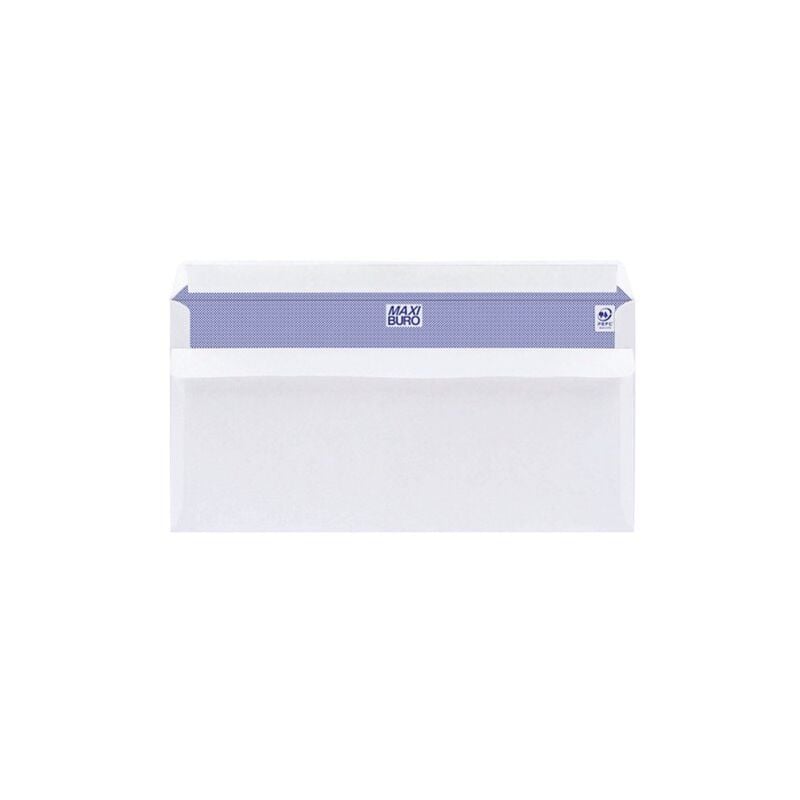 Boîte de 500 enveloppes blanches 110 x 220 mm format dl avec bande protectrice, sans fenêtre Maxiburo