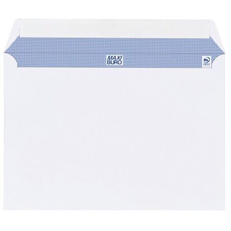 Boîte de 500 enveloppes blanches 162 x 229 mm format C5 avec bande protectrice, sans fenêtre - Maxiburo