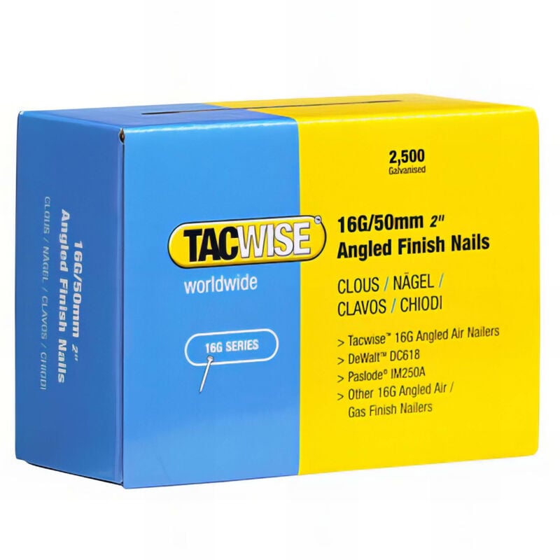Boîte de 2500 clous de finition à angle de type 16G l. 50 mm - TA-0772 Tacwise