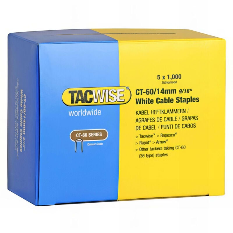 Boîte de 5000 agrafes pour câble type CT60 l. 14 mm blanches - TA-0357 Tacwise