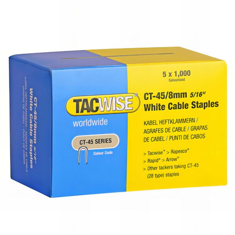 Boîte de 5000 agrafes pour câble type CT45 l. 8 mm blanches - TA-0980 Tacwise