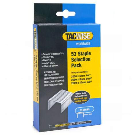 Boîte de 6000 agrafes type 53 L 6/8/10 mm – Acier galvanisé pour agrafage net – Compatibles avec Tacwise Z1-53, Z3-53, 53EL