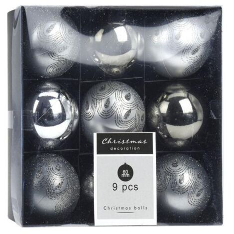 Boîte de 9 boules de Noël couleur argent graphite - talla