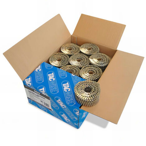 Boîte de 9000 clous à tête plate annelés galvanisés D. 2,5 x 50 mm – Angle 16° pour fixation bardage et clôtures – Compatibles cloueurs Tacwise