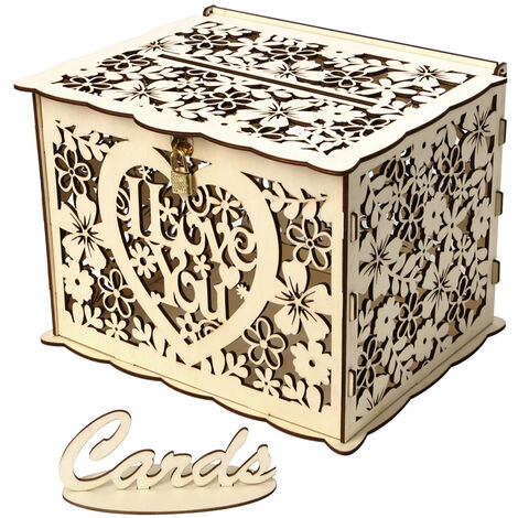 Boîte de carte-cadeau en bois bricolage fournitures de mariage boîte de carte de visite creuse signe dans la boîte JM01192