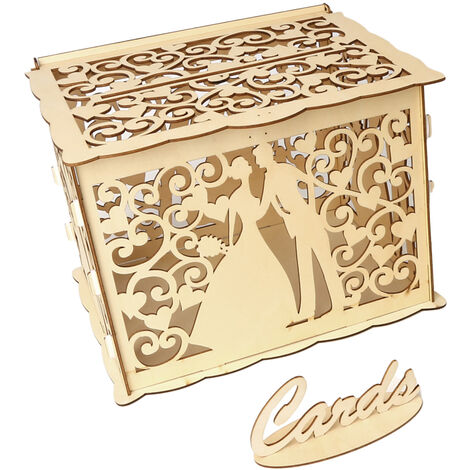 Boîte de carte-cadeau en bois bricolage fournitures de mariage boîte de carte de visite creuse signe dans la boîte JM01368