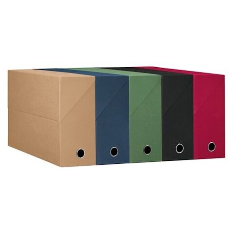 Boîte de classement carton papier grain toile dos 12 cm - couleurs assorties - Lot de 5
