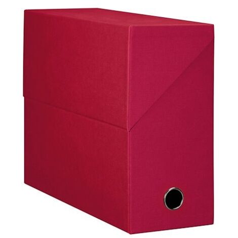 Boîte de classement carton papier grain toile dos 12 cm - rouge - Lot de 5